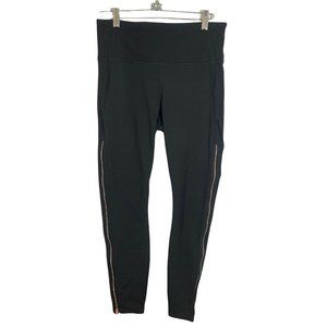 Athleta Womens Sz M Black High Rise Chaturanga Copper Zipper Tight Leggings